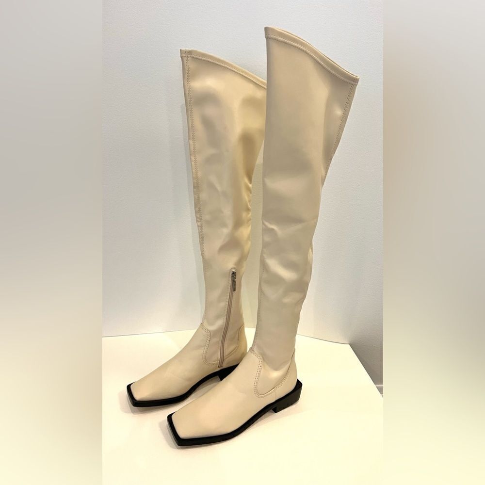 Schutz Guily Up Stretch Napa Leather Over the Knee‎ Boots in Eggshell 5, NWOB